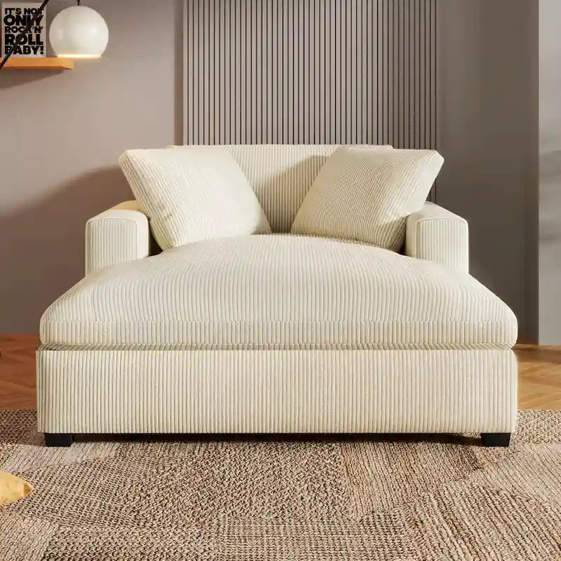 Poltrona chaise longue oversize con gambe in legno massello e cuscino in schiuma