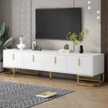 70.8" Moderní TV stolek se zlatou kovovou základnou a geometrickými dvířky pro 80" televizory