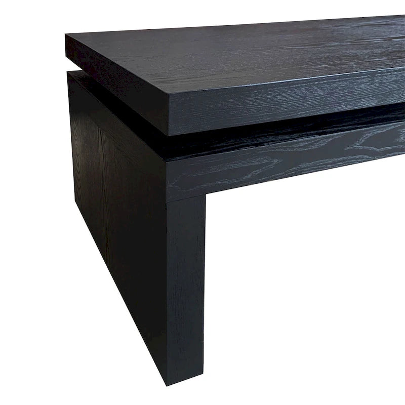 Tavolino rettangolare a 2 ripiani con effetto venatura del legno, nero anticato