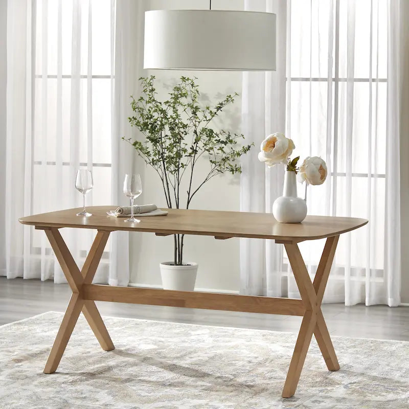 Tavolo da pranzo in legno massello da 63" con base a X in rovere chiaro