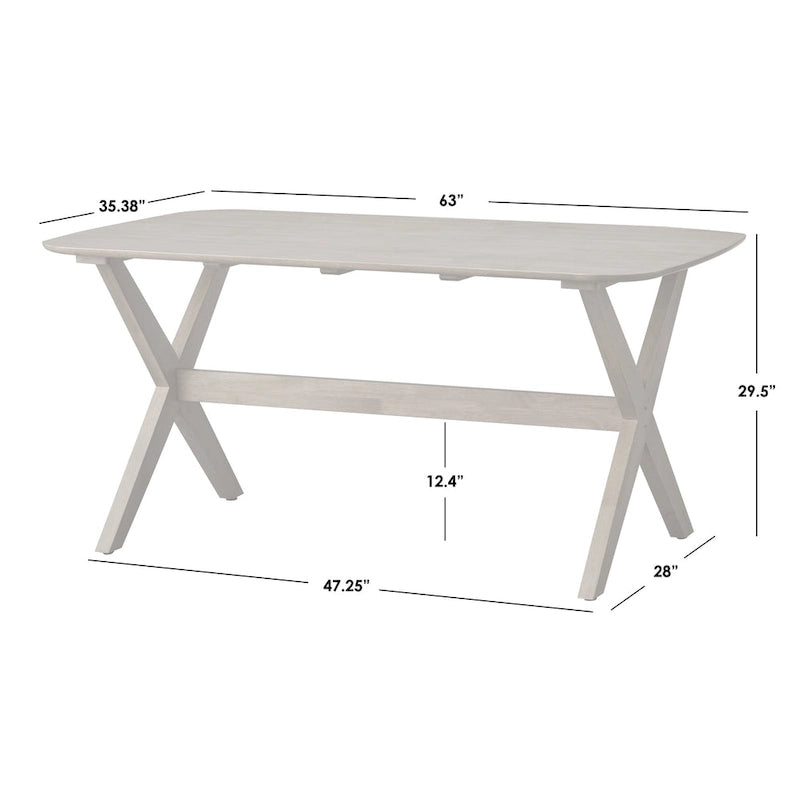 63" Solid Wood Dining Table with X-Base in Light Oak