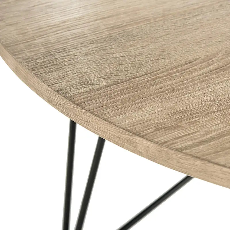 Round Wood Top Coffee Table with Geometric Iron Legs