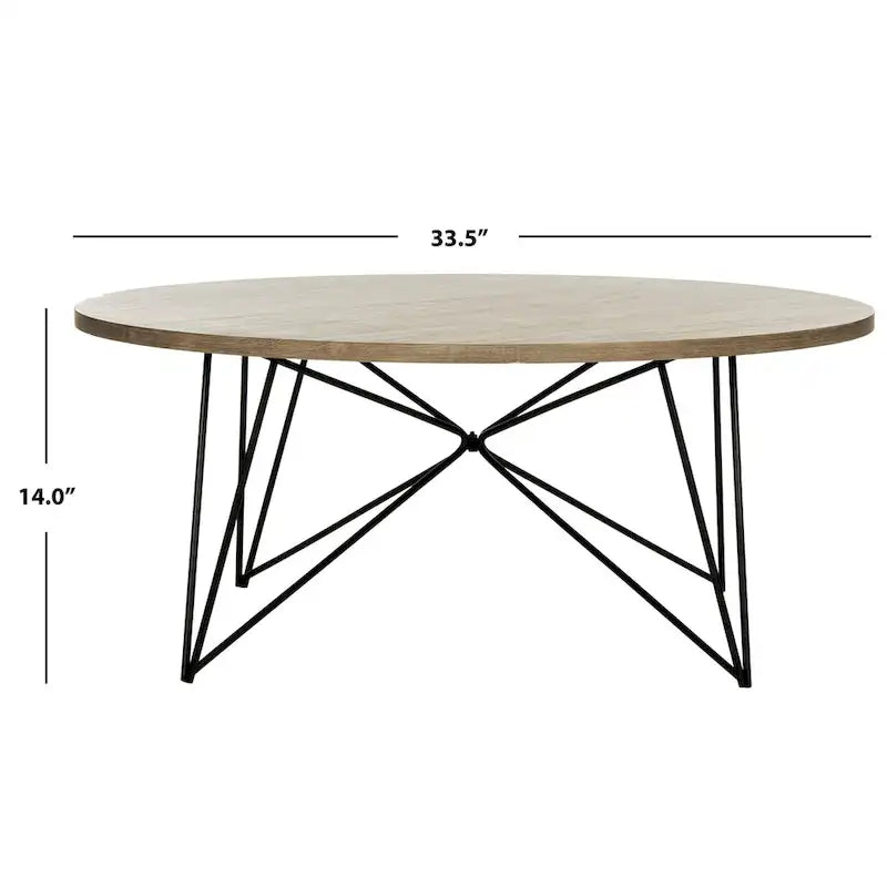 Round Wood Top Coffee Table with Geometric Iron Legs