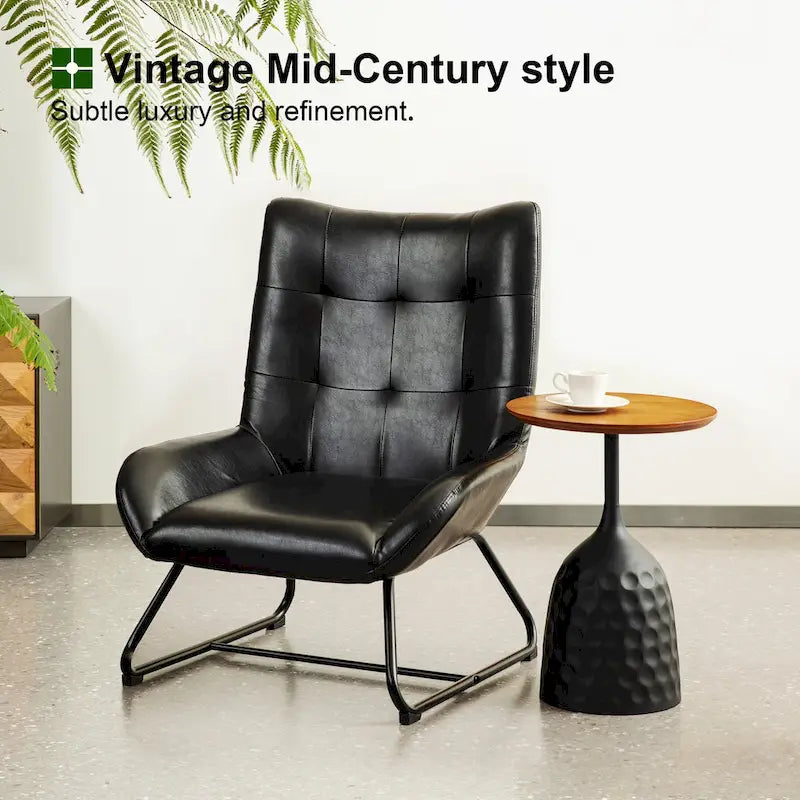 Fauteuil met hoge rugleuning van kunstleer en metalen poten