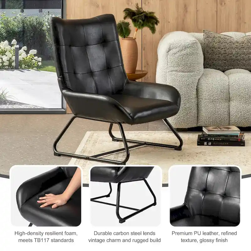 Fauteuil met hoge rugleuning van kunstleer en metalen poten