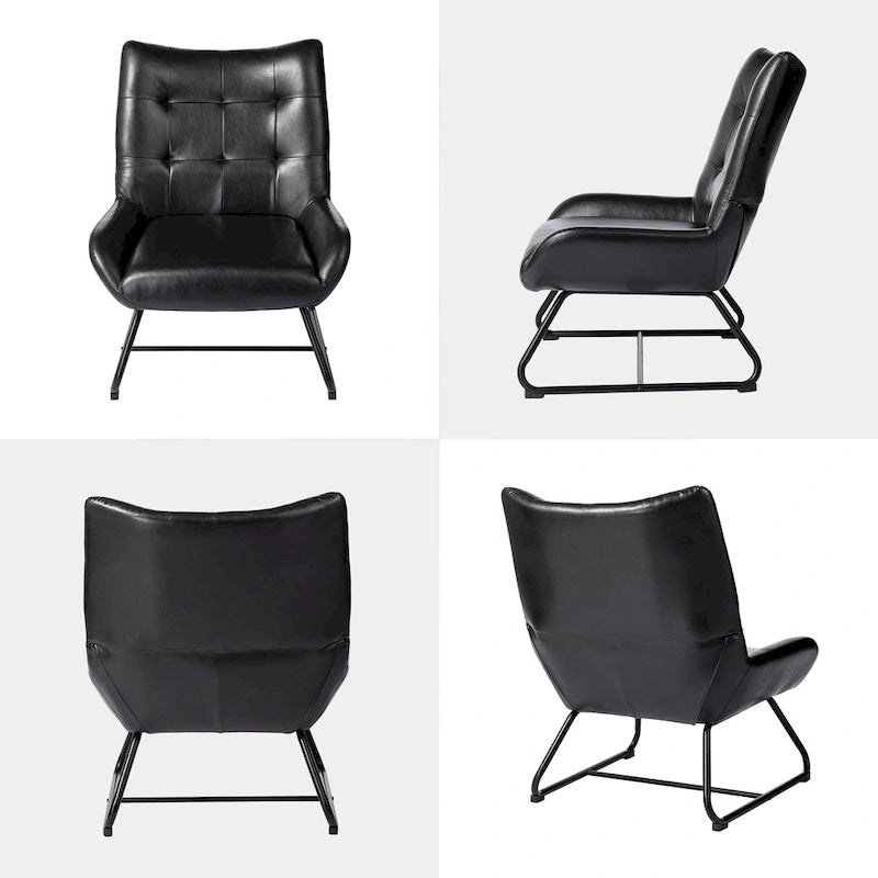 Fauteuil met hoge rugleuning van kunstleer en metalen poten