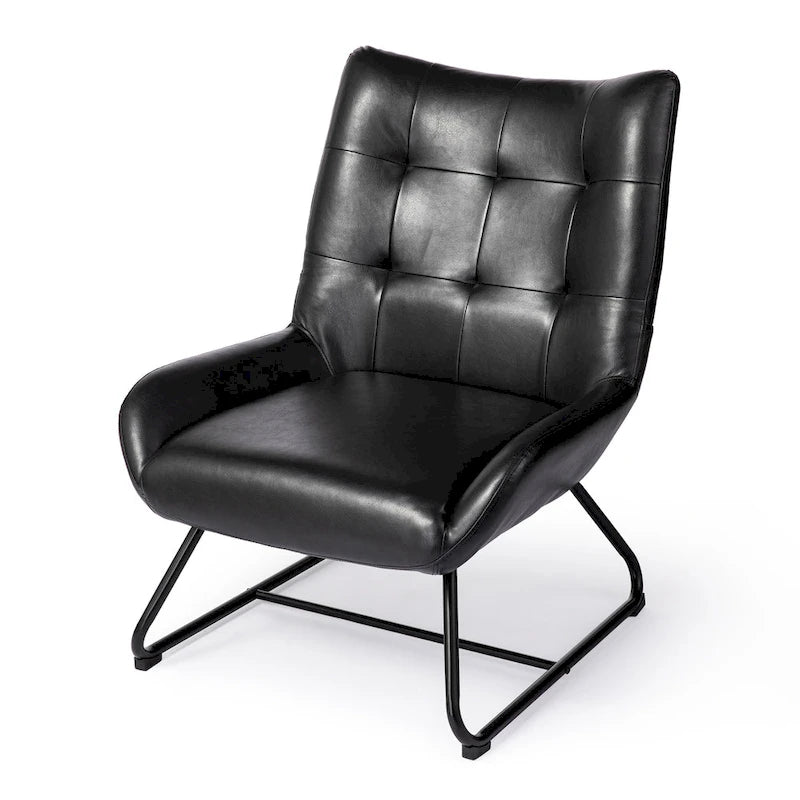 Fauteuil met hoge rugleuning van kunstleer en metalen poten