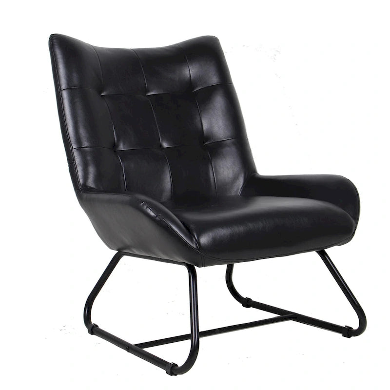 Fauteuil met hoge rugleuning van kunstleer en metalen poten