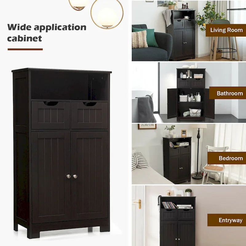 Freestanding Floor Storage Cabinet with Drawers & Adjustable Shelf