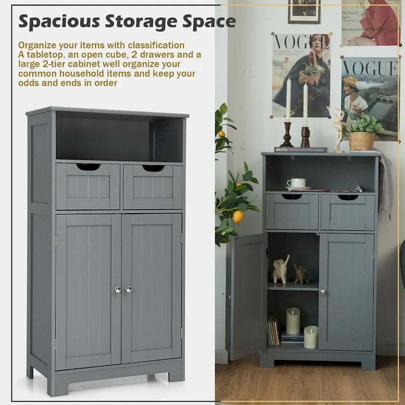 Freestanding Floor Storage Cabinet with Drawers & Adjustable Shelf