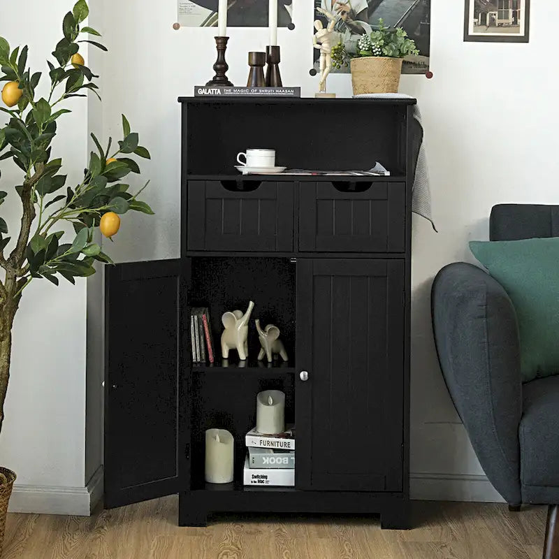 Freestanding Floor Storage Cabinet with Drawers & Adjustable Shelf