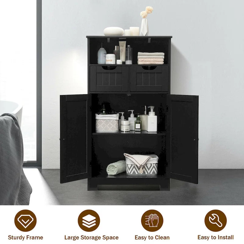 Freestanding Floor Storage Cabinet with Drawers & Adjustable Shelf