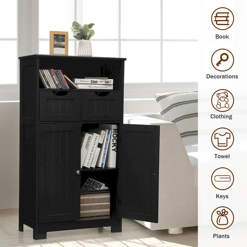 Freestanding Floor Storage Cabinet with Drawers & Adjustable Shelf