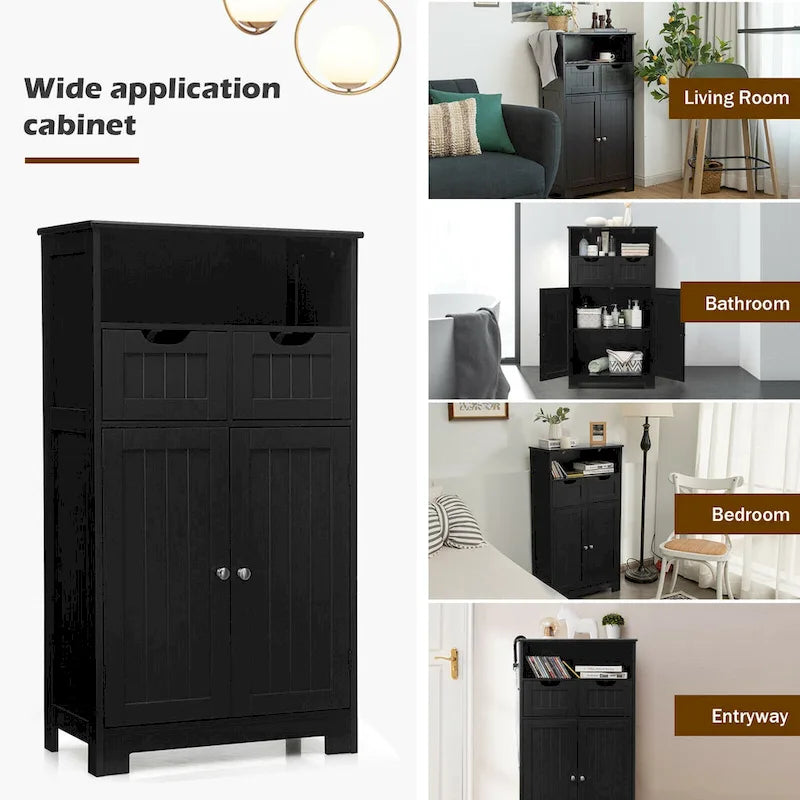 Freestanding Floor Storage Cabinet with Drawers & Adjustable Shelf