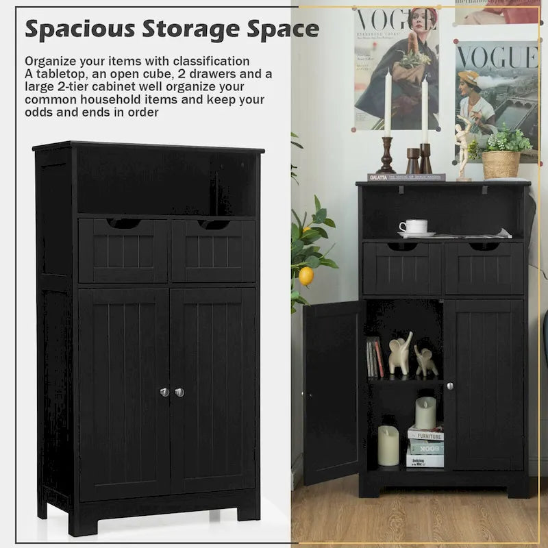 Freestanding Floor Storage Cabinet with Drawers & Adjustable Shelf