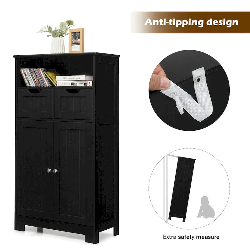 Freestanding Floor Storage Cabinet with Drawers & Adjustable Shelf