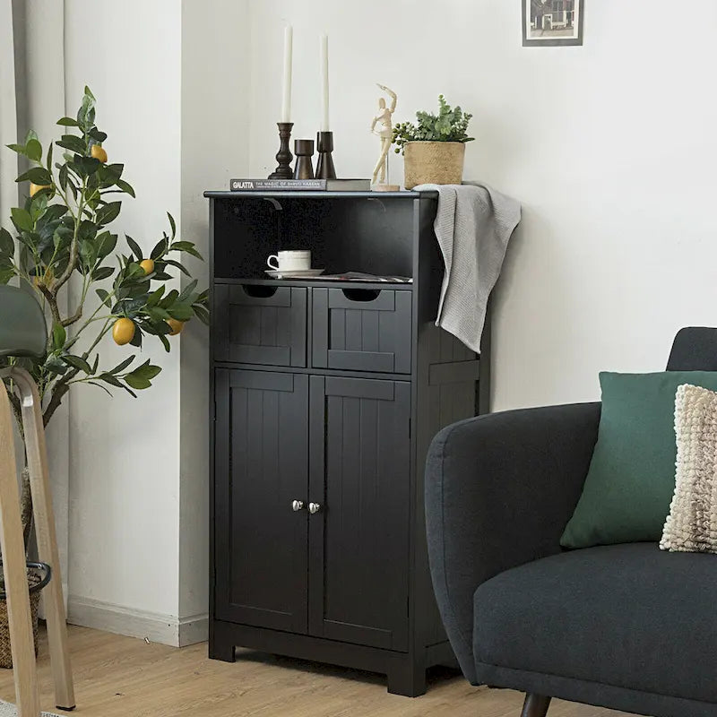 Freestanding Floor Storage Cabinet with Drawers & Adjustable Shelf