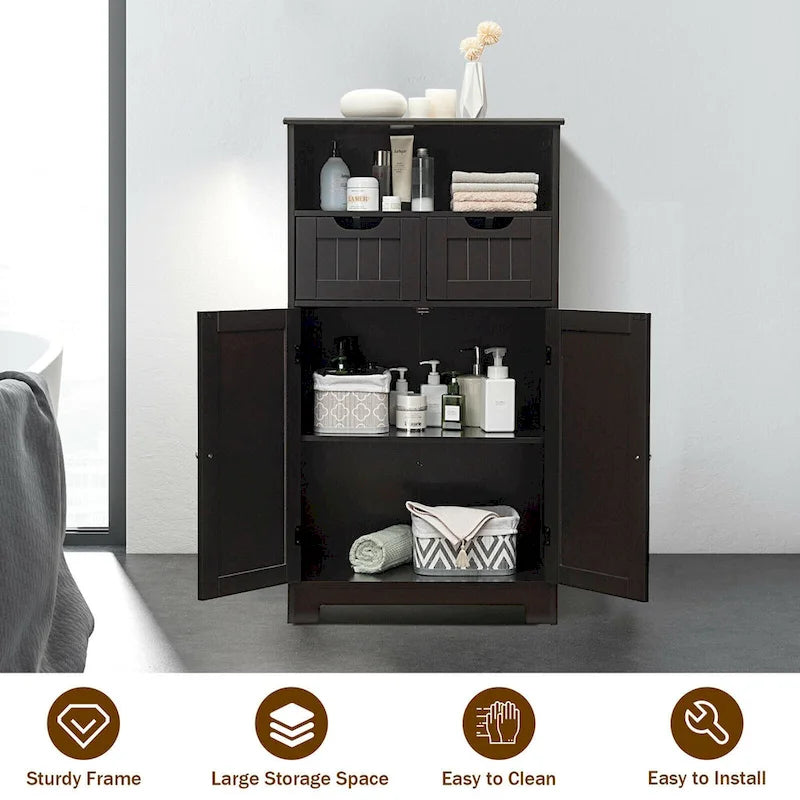 Freestanding Floor Storage Cabinet with Drawers & Adjustable Shelf