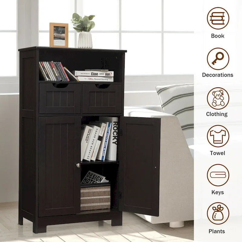 Freestanding Floor Storage Cabinet with Drawers & Adjustable Shelf