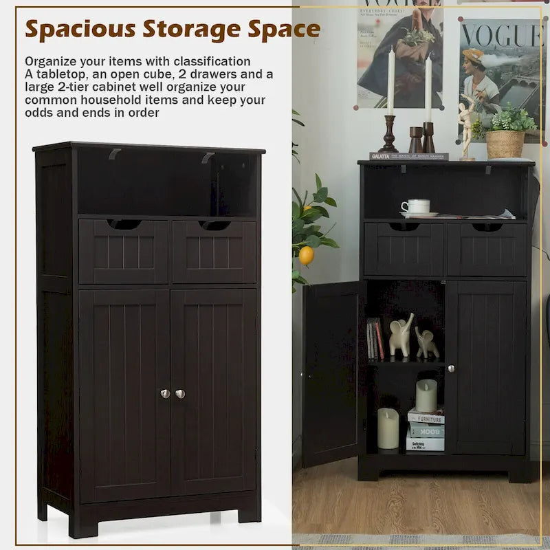 Freestanding Floor Storage Cabinet with Drawers & Adjustable Shelf