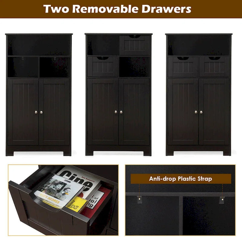 Freestanding Floor Storage Cabinet with Drawers & Adjustable Shelf