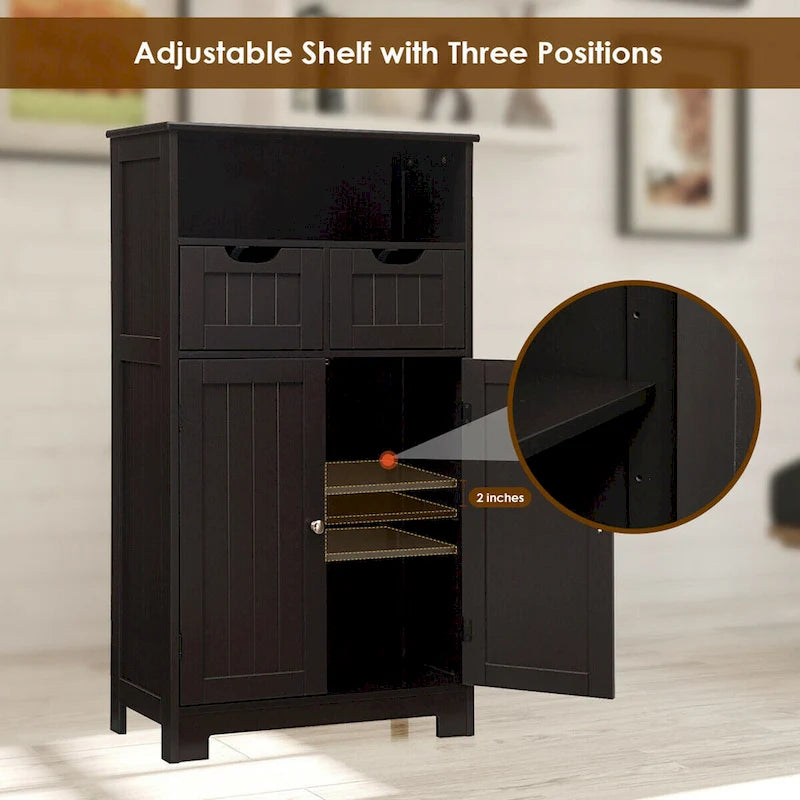 Freestanding Floor Storage Cabinet with Drawers & Adjustable Shelf