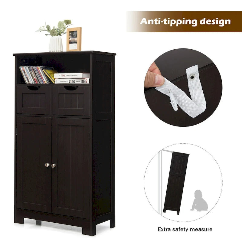 Freestanding Floor Storage Cabinet with Drawers & Adjustable Shelf