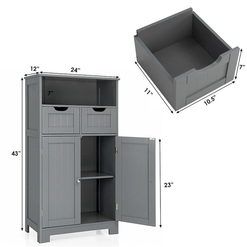 Freestanding Floor Storage Cabinet with Drawers & Adjustable Shelf