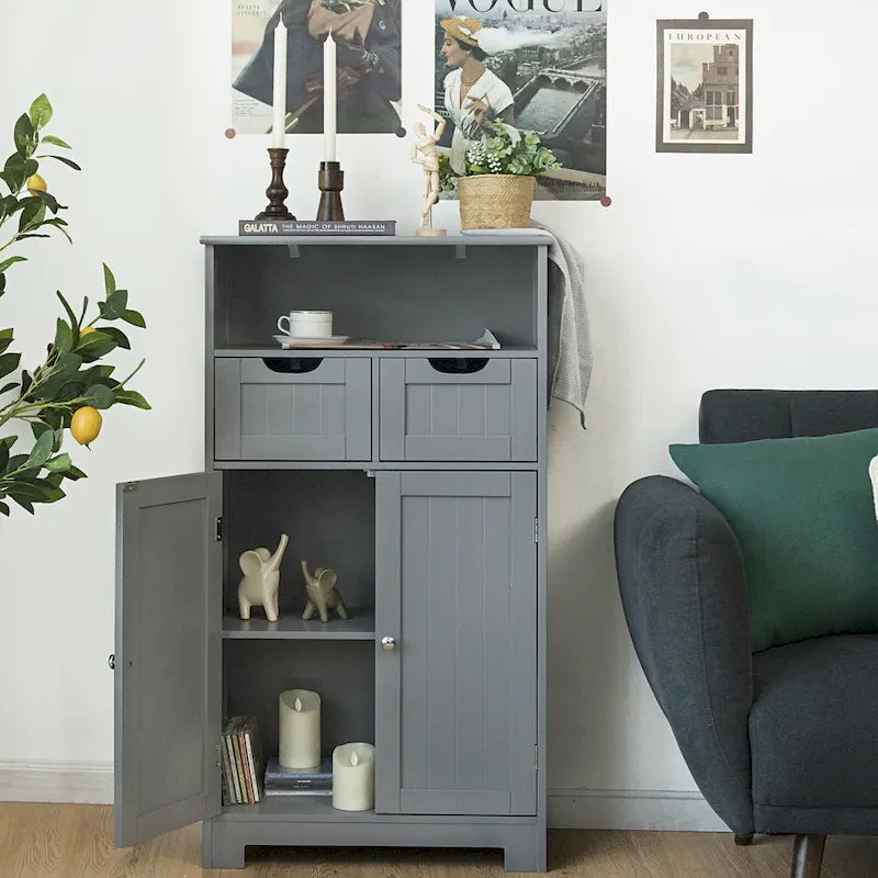 Freestanding Floor Storage Cabinet with Drawers & Adjustable Shelf