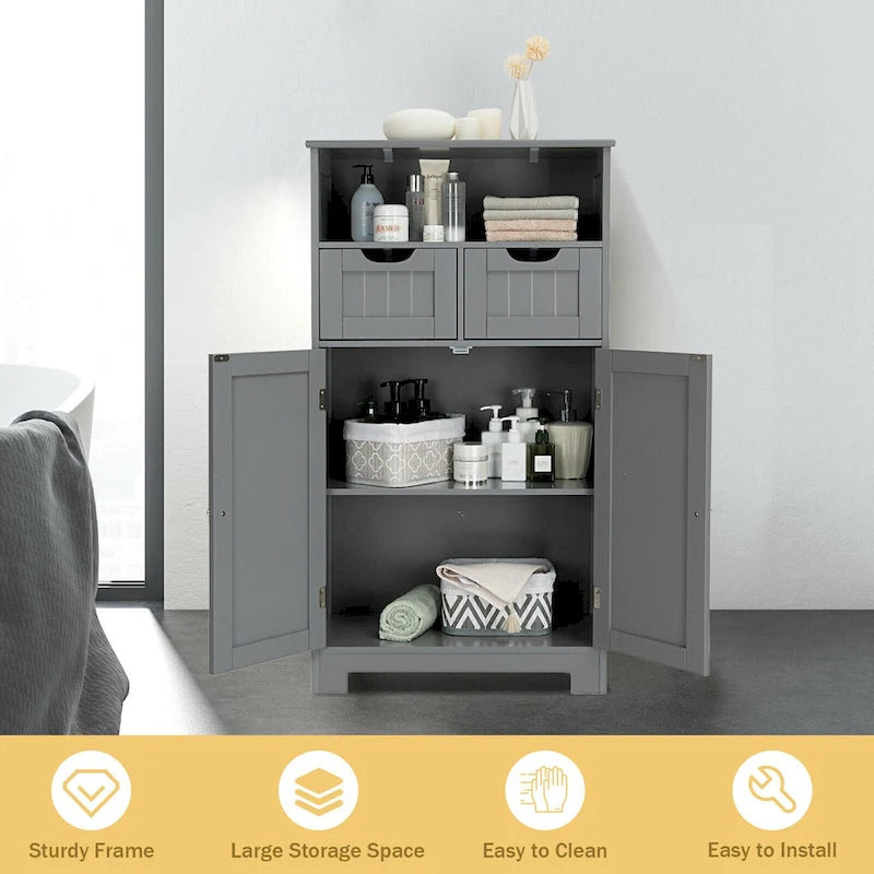 Freestanding Floor Storage Cabinet with Drawers & Adjustable Shelf