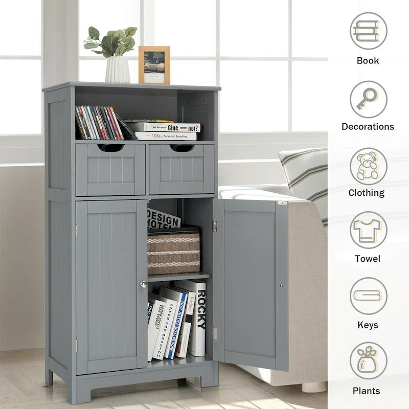 Freestanding Floor Storage Cabinet with Drawers & Adjustable Shelf