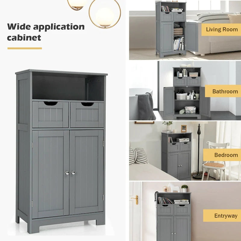 Freestanding Floor Storage Cabinet with Drawers & Adjustable Shelf