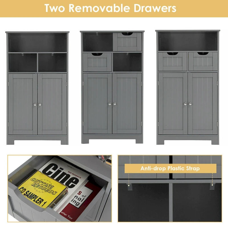 Freestanding Floor Storage Cabinet with Drawers & Adjustable Shelf