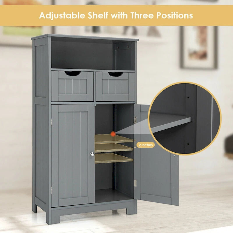 Freestanding Floor Storage Cabinet with Drawers & Adjustable Shelf