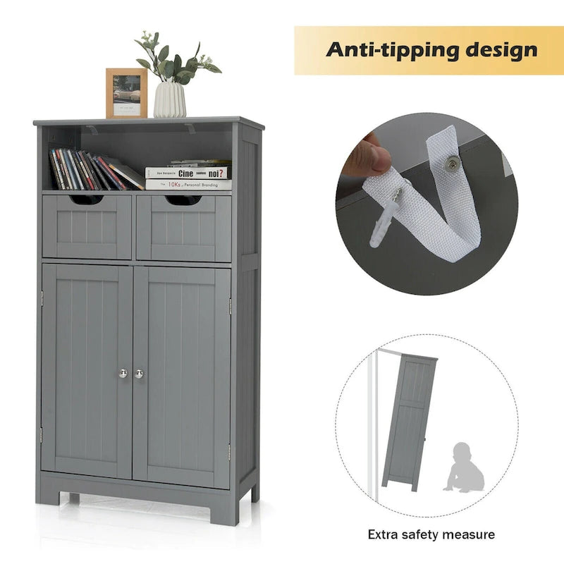 Freestanding Floor Storage Cabinet with Drawers & Adjustable Shelf
