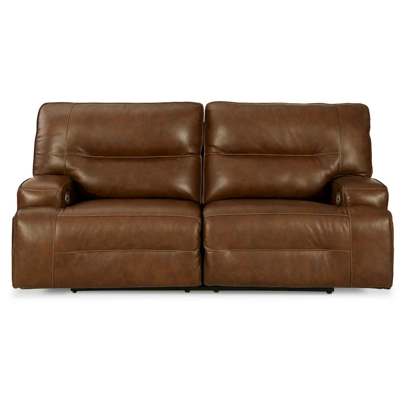 84-Inch Power Recliner Sofa in Auburn Brown Leather