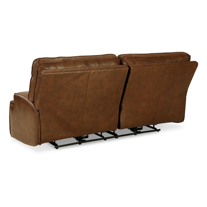 84-Inch Power Recliner Sofa in Auburn Brown Leather