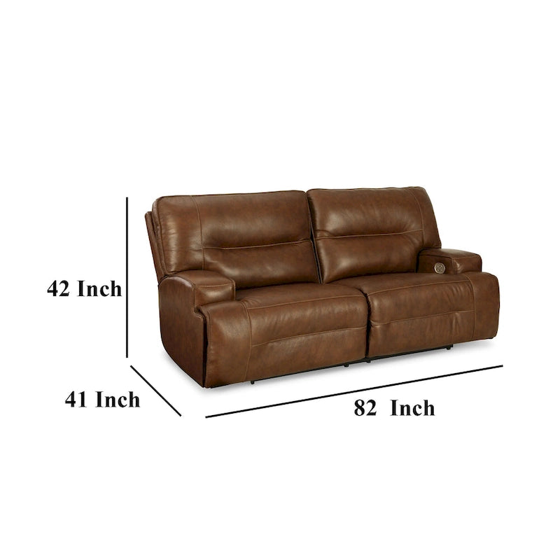 84-Inch Power Recliner Sofa in Auburn Brown Leather