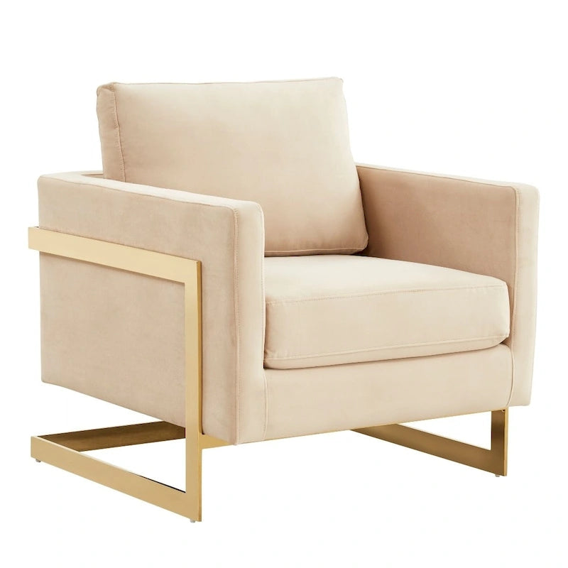 Fluwelen accentfauteuil in moderne stijl uit het midden van de 20e eeuw met gouden frame - 34