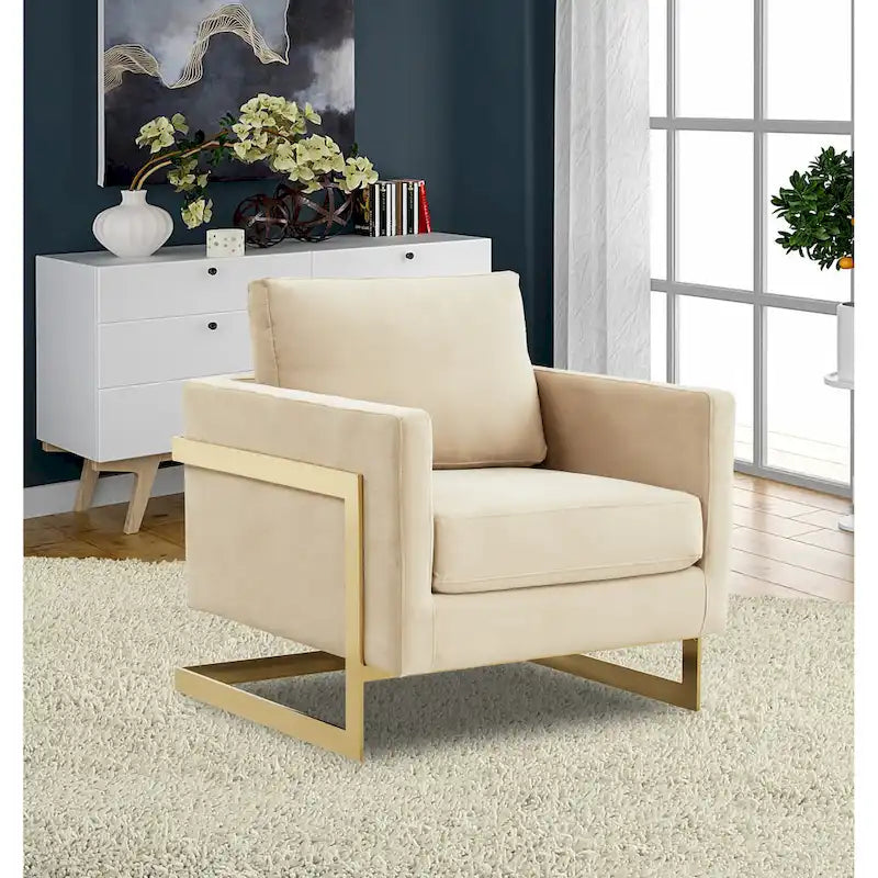 Fluwelen accentfauteuil in moderne stijl uit het midden van de 20e eeuw met gouden frame - 34