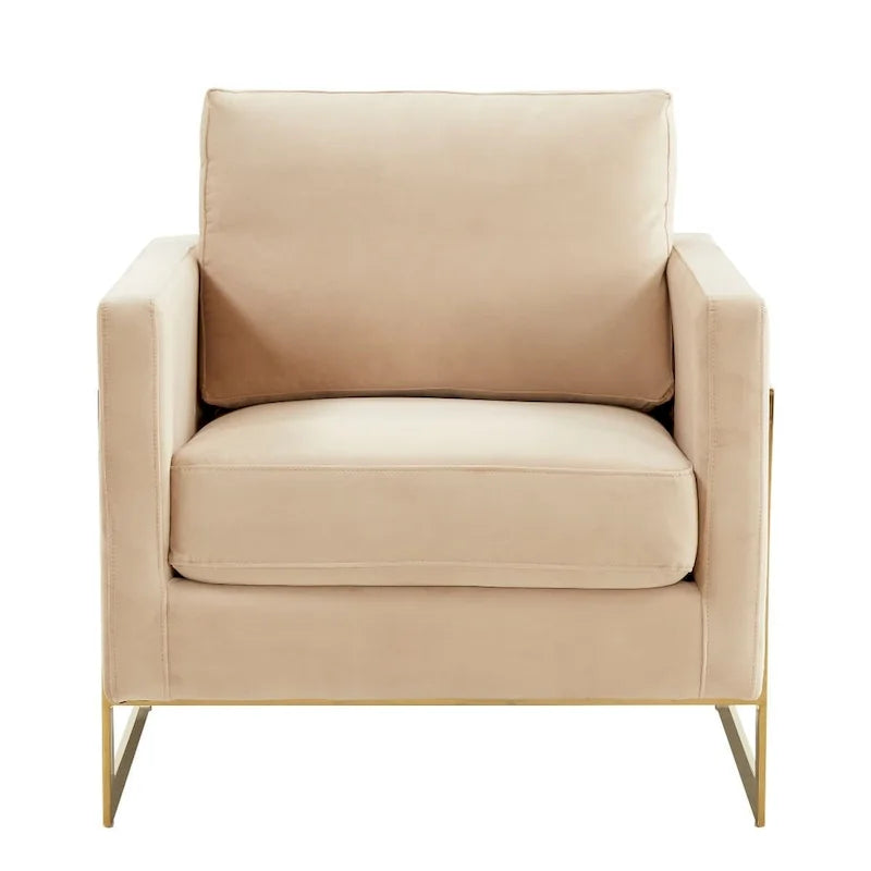 Fluwelen accentfauteuil in moderne stijl uit het midden van de 20e eeuw met gouden frame - 34