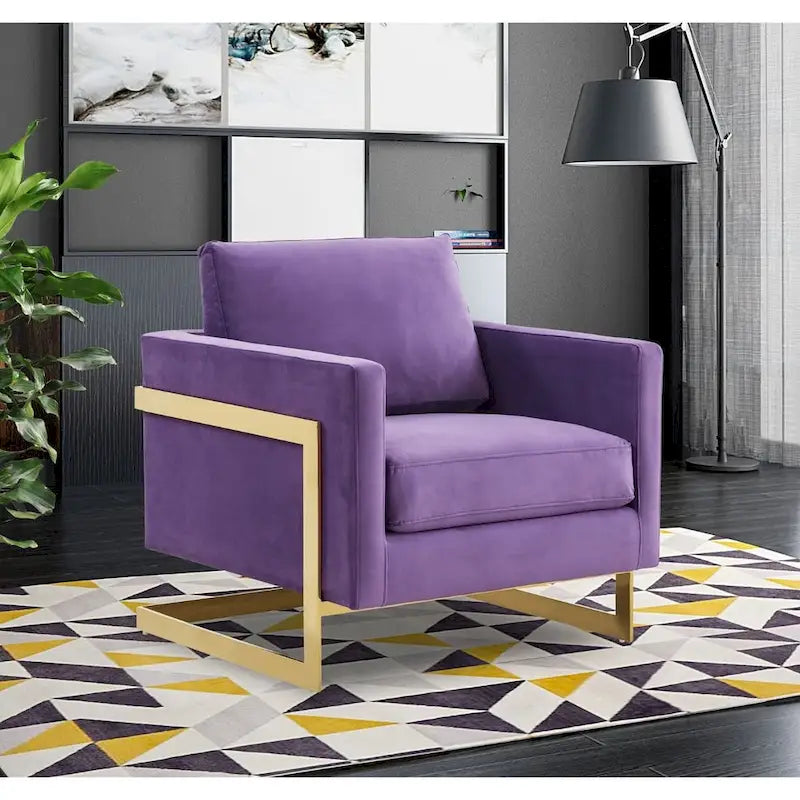 Fluwelen accentfauteuil in moderne stijl uit het midden van de 20e eeuw met gouden frame - 34