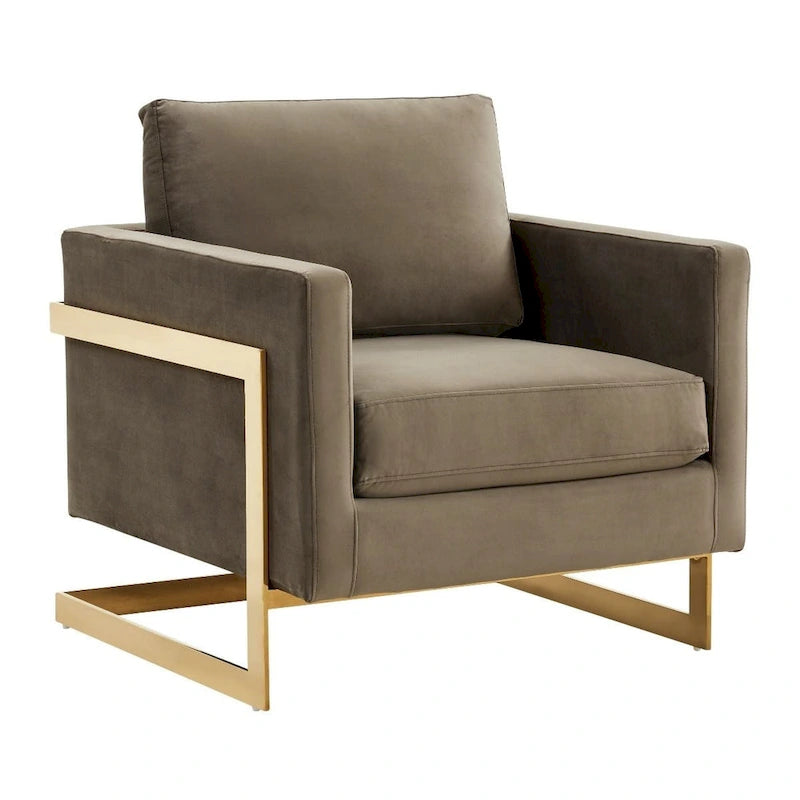 Fluwelen accentfauteuil in moderne stijl uit het midden van de 20e eeuw met gouden frame - 34