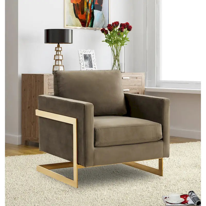 Fluwelen accentfauteuil in moderne stijl uit het midden van de 20e eeuw met gouden frame - 34