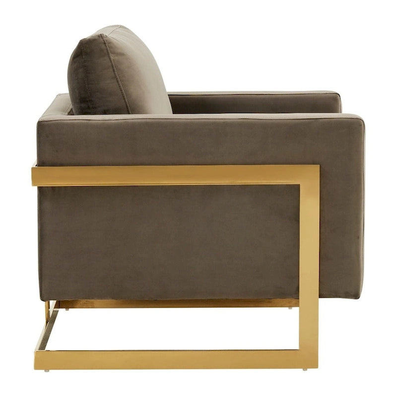 Fluwelen accentfauteuil in moderne stijl uit het midden van de 20e eeuw met gouden frame - 34