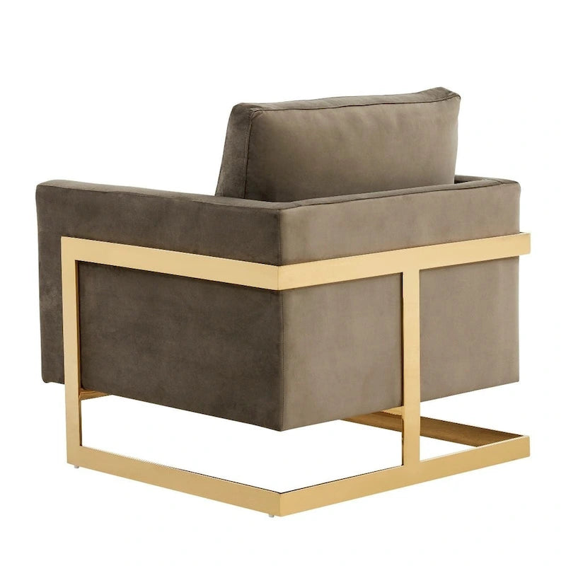 Fluwelen accentfauteuil in moderne stijl uit het midden van de 20e eeuw met gouden frame - 34