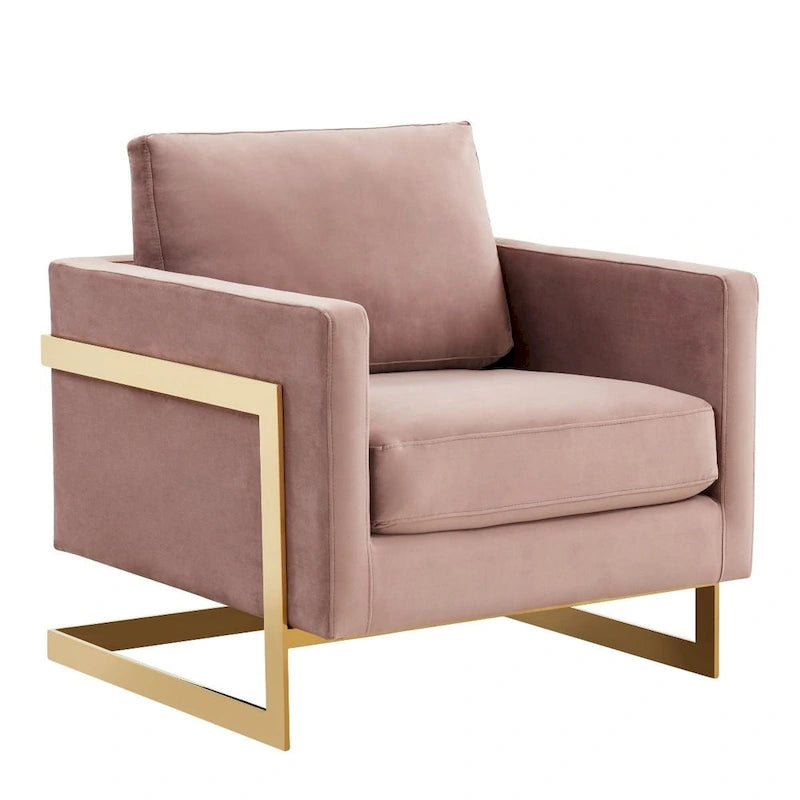 Fluwelen accentfauteuil in moderne stijl uit het midden van de 20e eeuw met gouden frame - 34