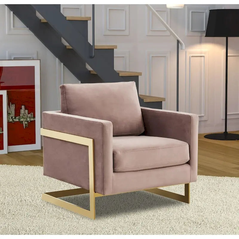 Fluwelen accentfauteuil in moderne stijl uit het midden van de 20e eeuw met gouden frame - 34