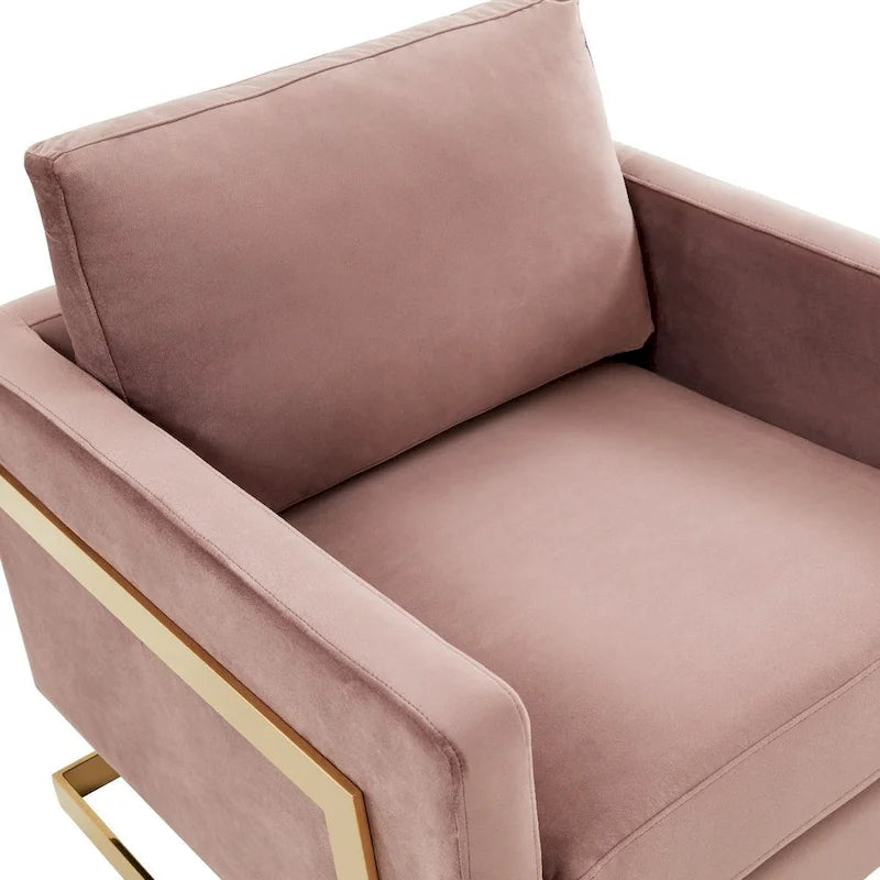 Fluwelen accentfauteuil in moderne stijl uit het midden van de 20e eeuw met gouden frame - 34