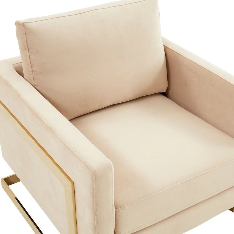 Fluwelen accentfauteuil in moderne stijl uit het midden van de 20e eeuw met gouden frame - 34